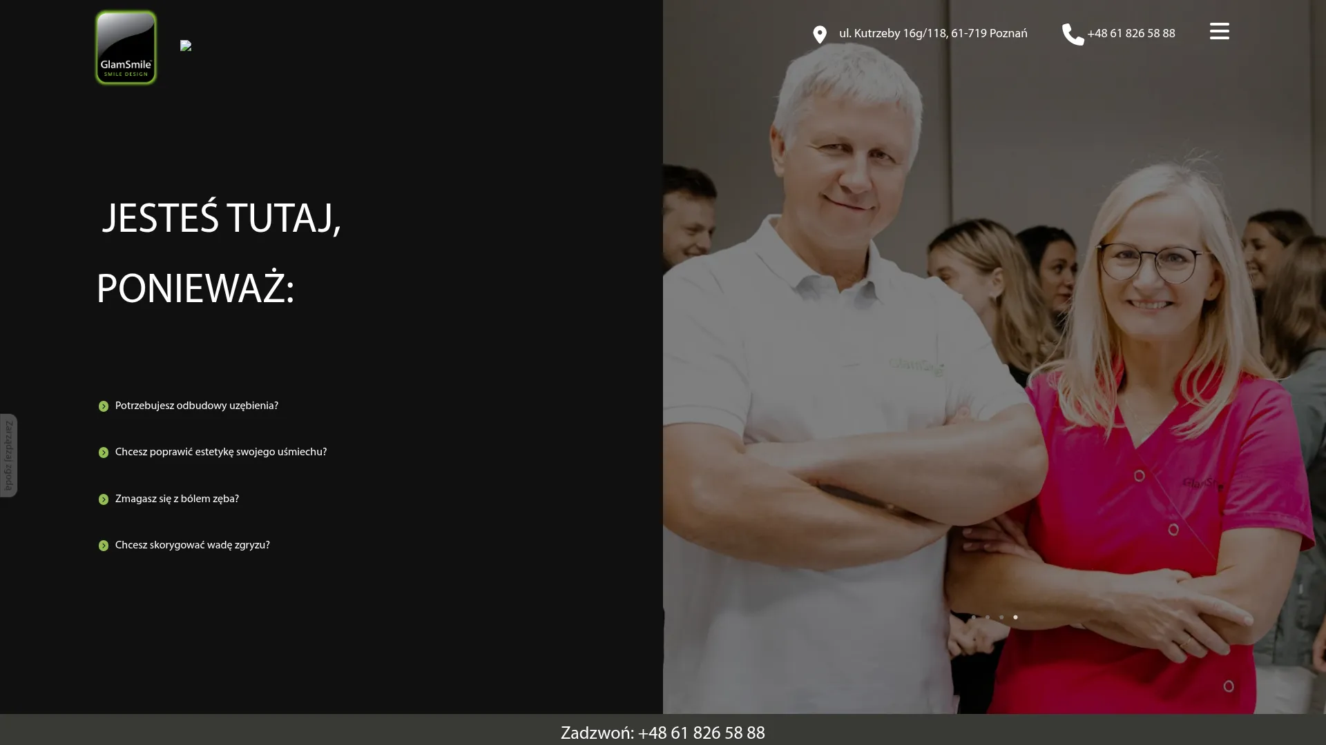 Zrzut ekranu strony GlamSmile Stomatologia