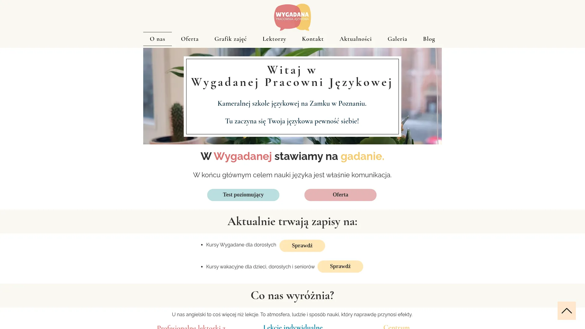 Zrzut ekranu strony Wygadana Pracownia Językowa